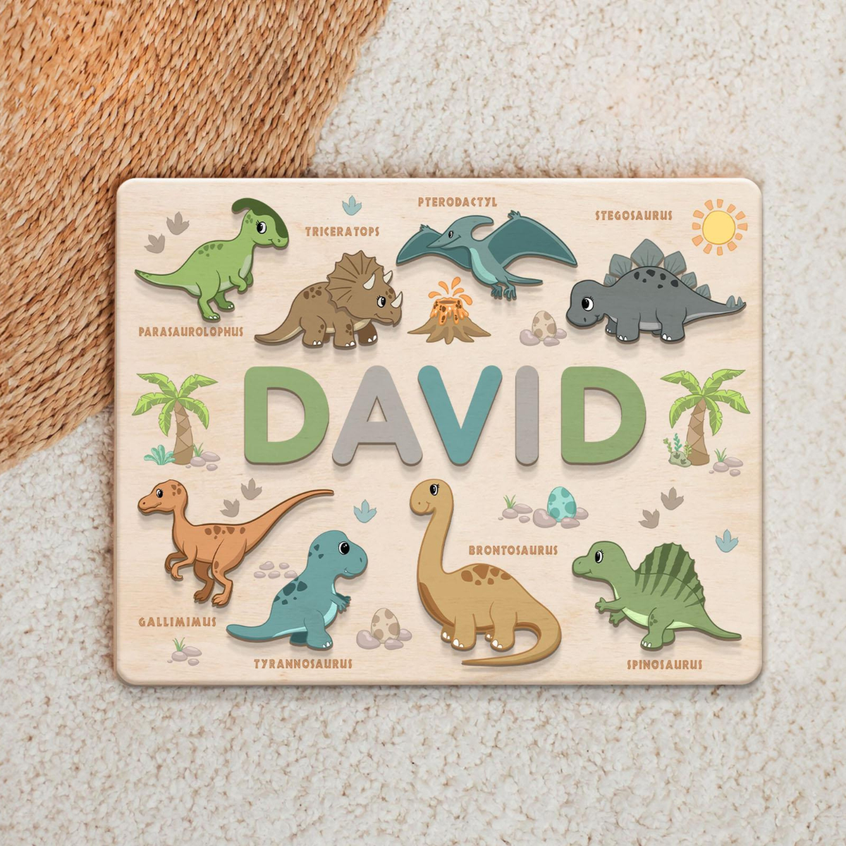Custom Name Puzzle Board For Kids, Personalized Baby Toddler Wooden Dinosaur Toys, Sensory Toys, Puzzle Busy Board For Toddlers, Birthday