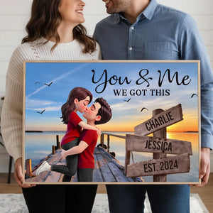 Lake Dock Sign Posts Kissing Couple - Personalized Canvas - Anniversary Gift, Valentine's Day Gift For Couple