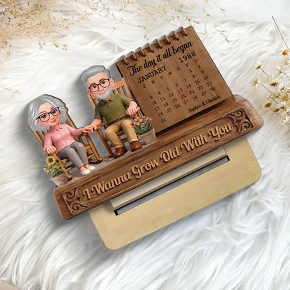 I Wanna Grow Old With You 3D Effect Couple - Personalized Wooden Plaque - Anniversary, Valentine's Day Gift For Couple