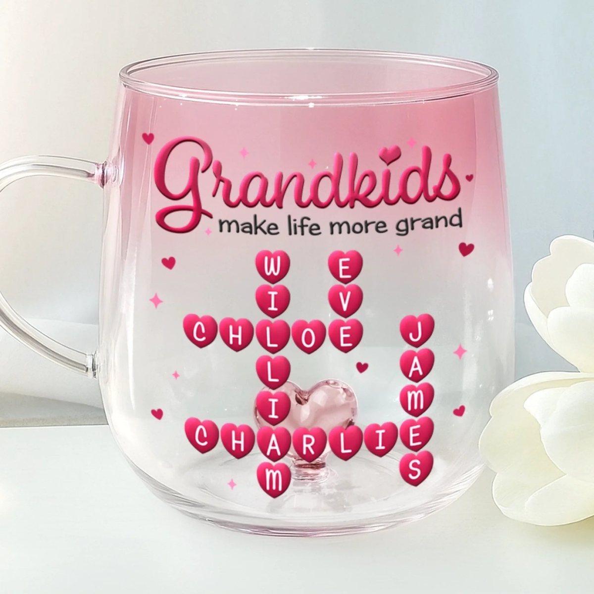 Grandkids Make My Life More Grand - Personalized Gradient Glass Mug - Gift For Grandma, Mother's Day Gift