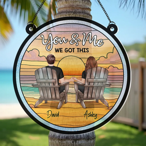 Couple Beach Landscape - Personalized Suncatcher Stained Glass - Gift For Couple, Anniversary Gift