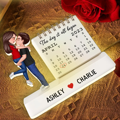 Couple Hugging Kissing The Day Our Story Began - Personalized Acrylic Light Box - Anniversary, Valentine's Day Gift For Couple