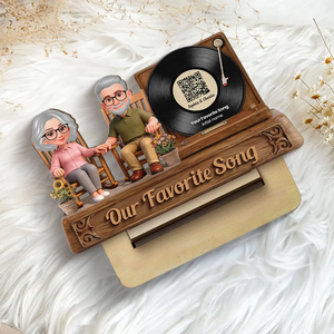 3D Effect Old Couple Sitting On Rocking Chair Favorite Song - Personalized Wooden Plaque - Anniversary Gift For Couple