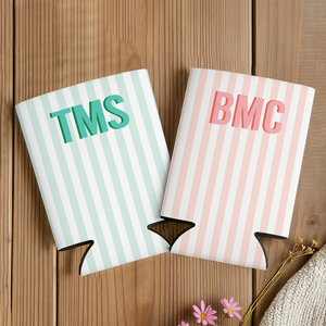 Monogram Bachelorette Slim Can Cooler, Personalized Name Coastal Bach Club Drink Sleeves, Beach Bachelorette Bridal Party Favors