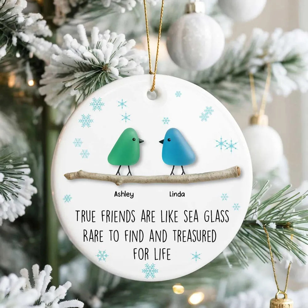 Friendship Sea Glass Pattern Birds - Personalized Ornament - Unique Christmas Gift for Best Friends