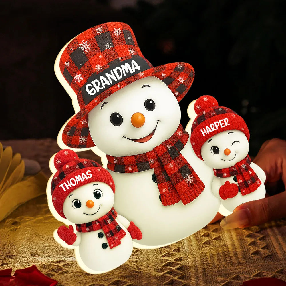 Christmas Checkered Pattern Grandma Mom Snowman - Personalized Acrylic Light Box - Christmas Gift For Grandmas
