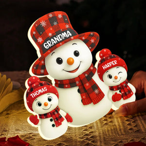 Christmas Checkered Pattern Grandma Mom Snowman - Personalized Acrylic Light Box - Christmas Gift For Grandmas