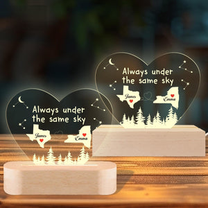 Custom Two Map Night Light, Always Under The Same Sky, Long Distance Relationship Lamp, Going Away Gift, Couple Gift, Miss You Gift