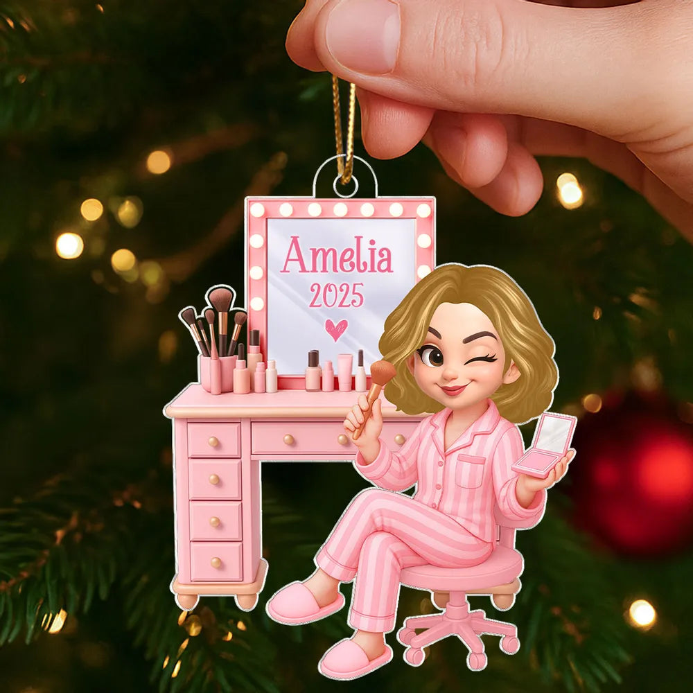 3D Effect Pink Girl Makeup - Personalized Acrylic Ornament - Christmas Gift for Daughters, Granddaughters, Teen Girls