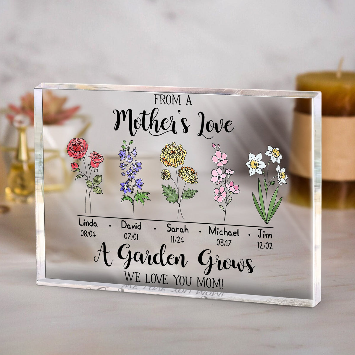 From A Mother's Love A Garden Grows - Personalized Acrylic Plaque - Gift For Mom, Mother's Day, Birthday Gift