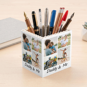 Custom Photo Collage Building Block Pen Holder, Unique Gift for Dad, Dad And Me Photo Blocks, Gift For Husband, Bricks Puzzle Fathers Day