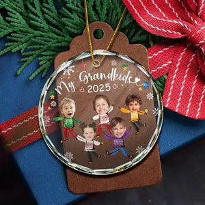 Custom Photo Playful Grandkids - Personalized Crystal Ornament - Christmas Gift For Family