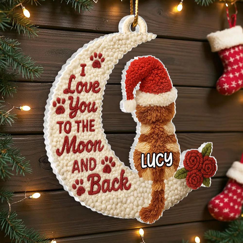 Love My Cats to the Moon and Back Faux Yarn Effect - Personalized Acrylic Ornament - Christmas Gift for Cat Lovers