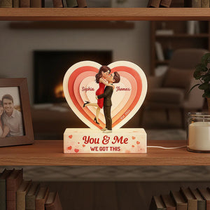 3D Kissing Couple Pink Heart - Personalized Acrylic Light Box - Heartfelt Valentine's Day Gift, Anniversary Gift For Couple