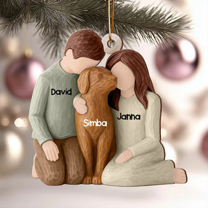 Couple and the Dogs 3D Effect - Personalized Wooden Ornament - Christmas Gift for Couple Dog Owners