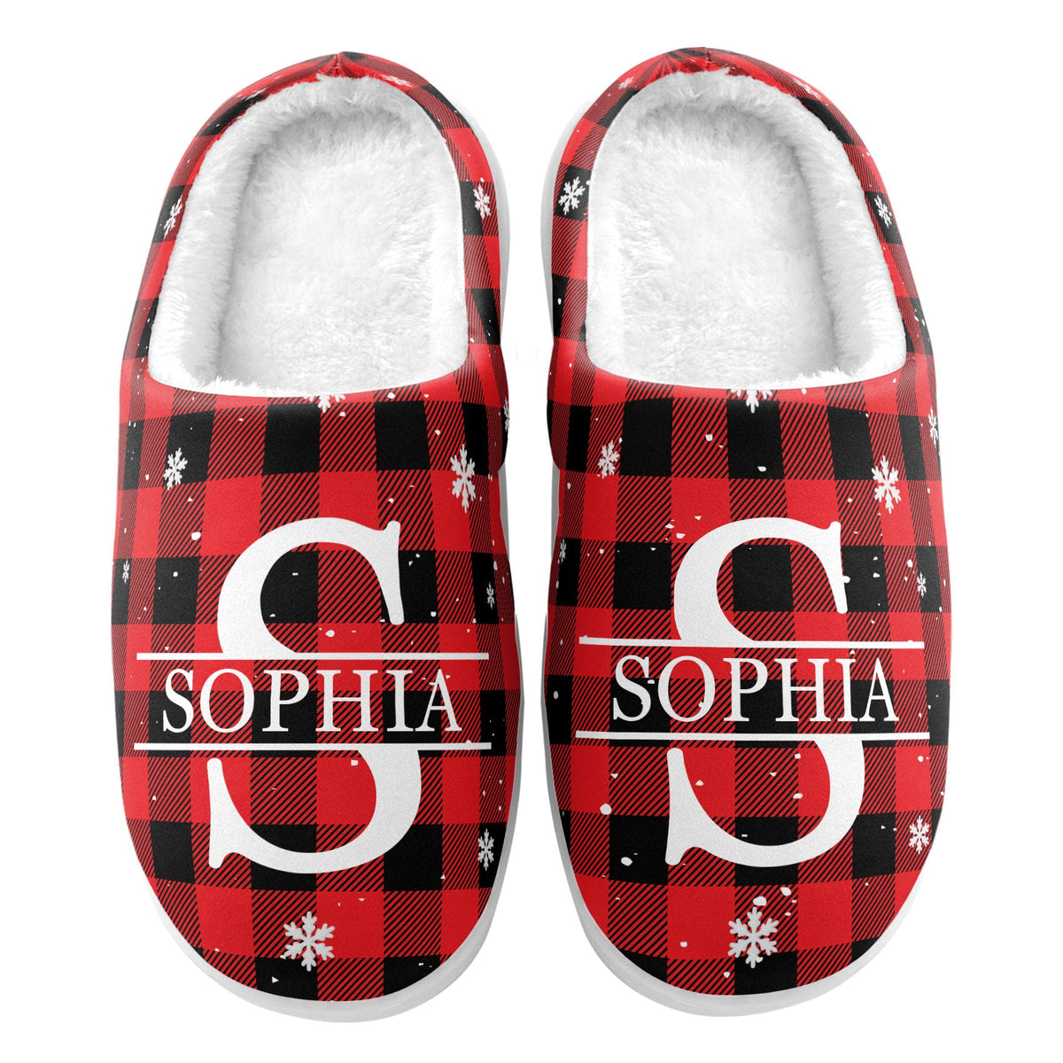 Monogram Christmas Gift For Women Men - Personalized Fleece Slippers - Christmas Gift For Family