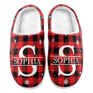 Monogram Christmas Gift For Women Men - Personalized Fleece Slippers - Christmas Gift For Family