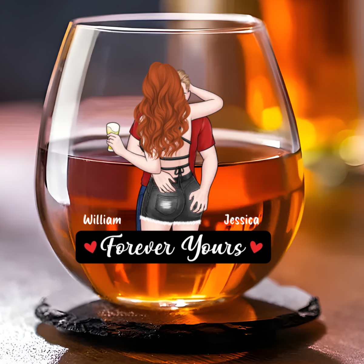 Forever Yours - Personalized Wine Glass - Anniversary Gitf, Valentine's Day Gift For Husband, Boyfriend