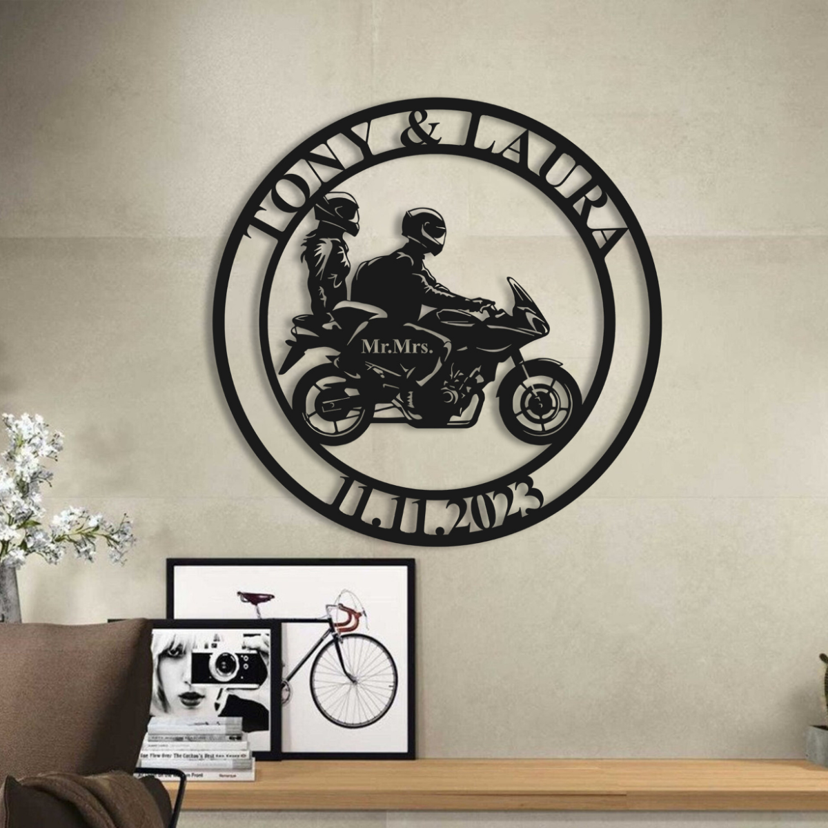 Personalized Biker Couple Metal Sign, Custom Motorcycle Rider Wall Art For Decor, Anniversary Gift, Wedding Gift Motorcycle, Biker Couple Gift