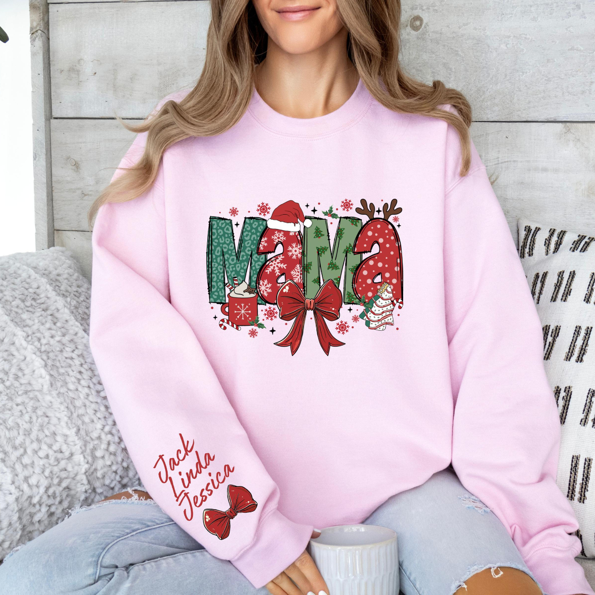 Custom Christmas Mama Sweatshirt, Coquette Bow Christmas Mama , Christmas Mama Claus Sweater, Christmas Mom Gift