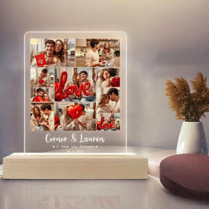 Personalized Photo Collage Night Light, Couple Photo LED Light, Acrylic Plaque Gift for Boyfriend, Anniversary for Couple, Valentine Gifts