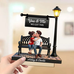 3D Couple Kissing Under Lamp Post - Personalized Wooden Plaque With Flat Base - Valentine's Day Gift For Couple