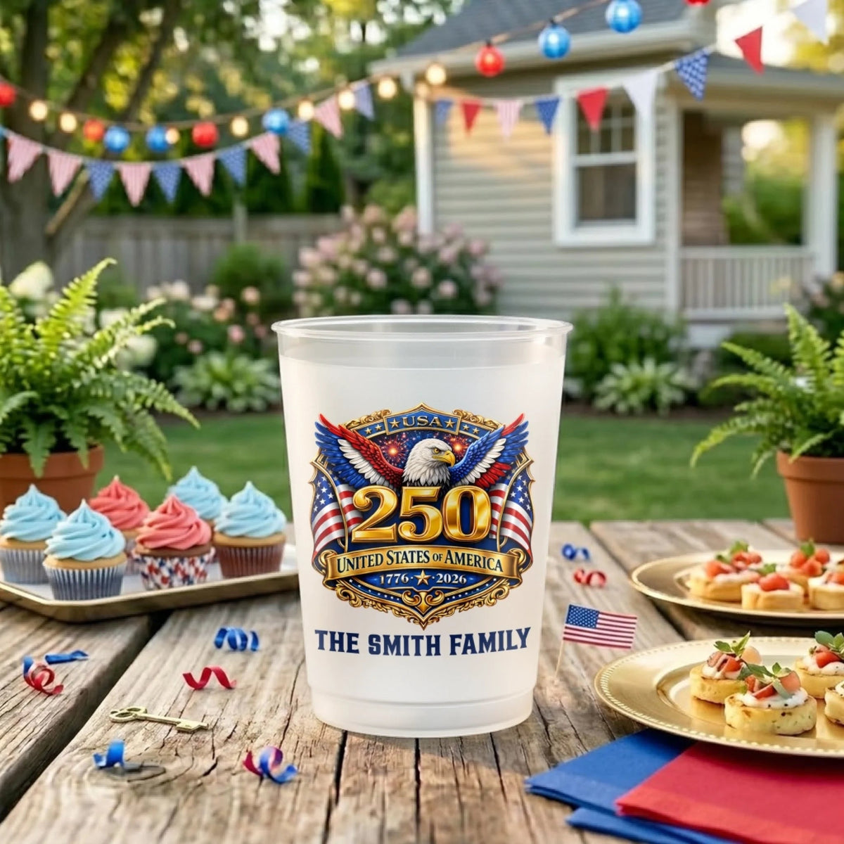 United We Stand - Personalized Plastic Frosted Cup - Gift For Family, Independence Party Favor Cup, 4th of July Drinkware