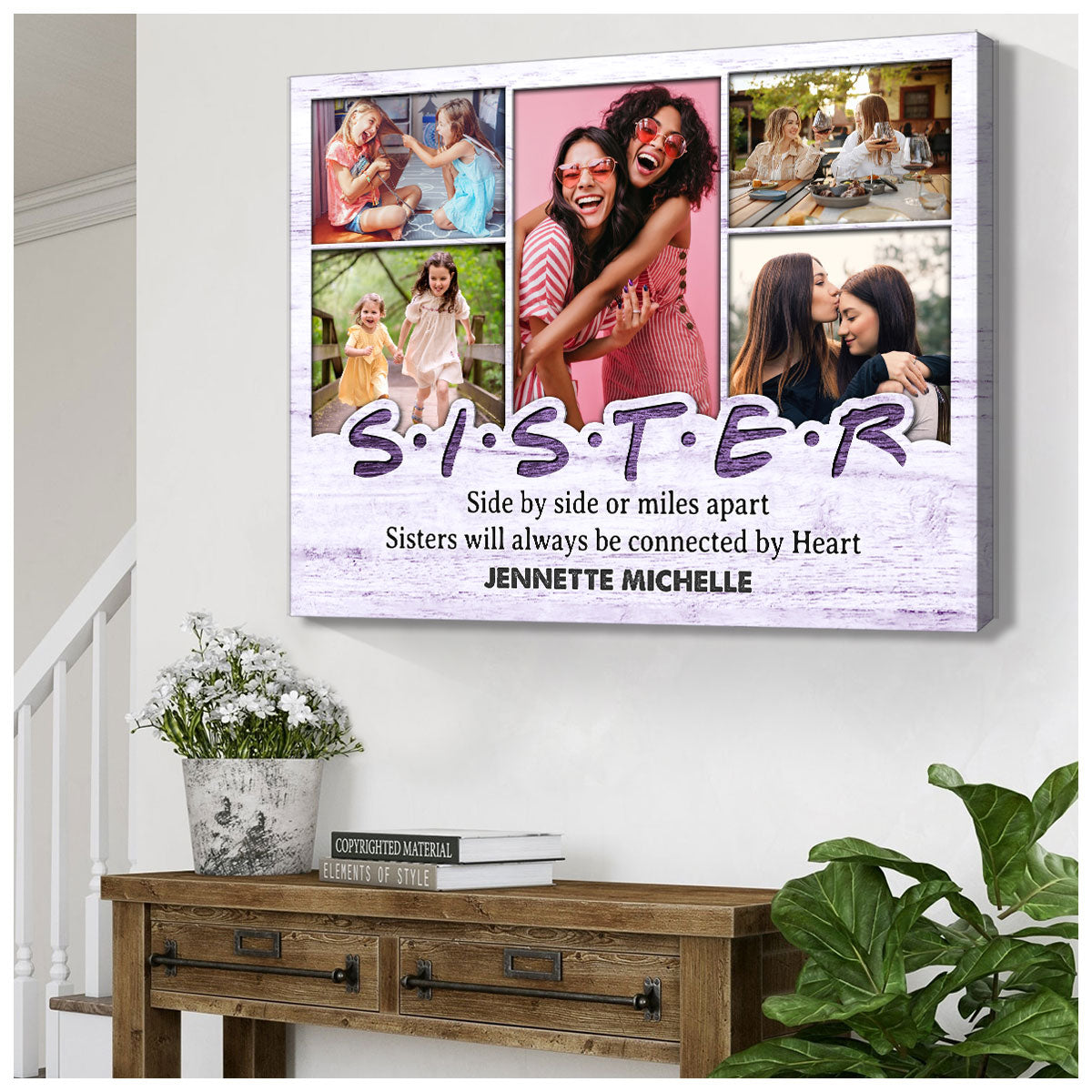Sister Will Always Be Connected By Heart - Personalized Canvas - Gift For Sister