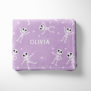 Dancing Skeleton Halloween Name Blanket, Custom Name Blanket, Halloween Personalized Gift, Cute Halloween Gift
