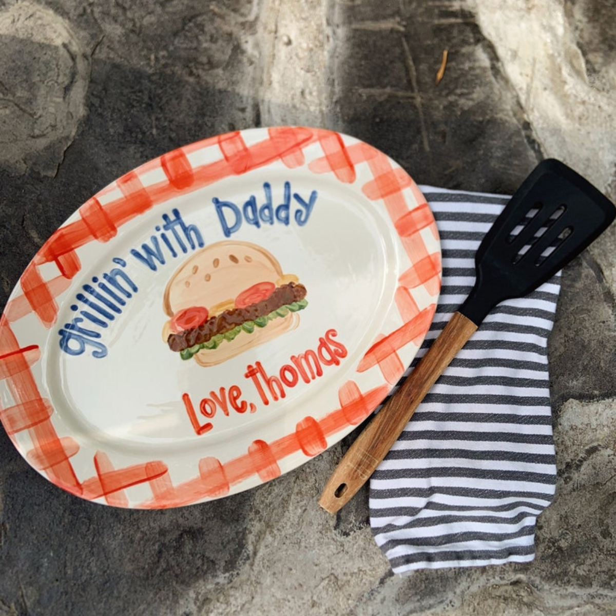 Grillin with Daddy Personalized Burger Platter, Custom Father s Day Serving Dish with Name