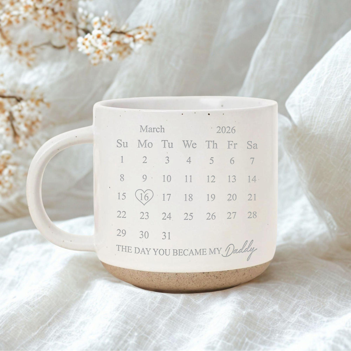 The Day You Became My Dad Engraved Coffee Mug, Personalized Daddy Calendar Pottery Mug, First Father's Day Gift, Gifts from Daughter and Son