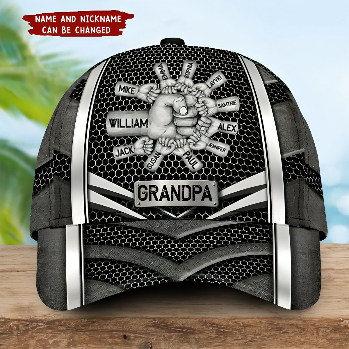 Grandpa Daddy Papa Hands To Hands Kids Metal Pattern - Personalized Classic Cap - Gift For Father, Grandfather, Father's Day, Birthday Gift