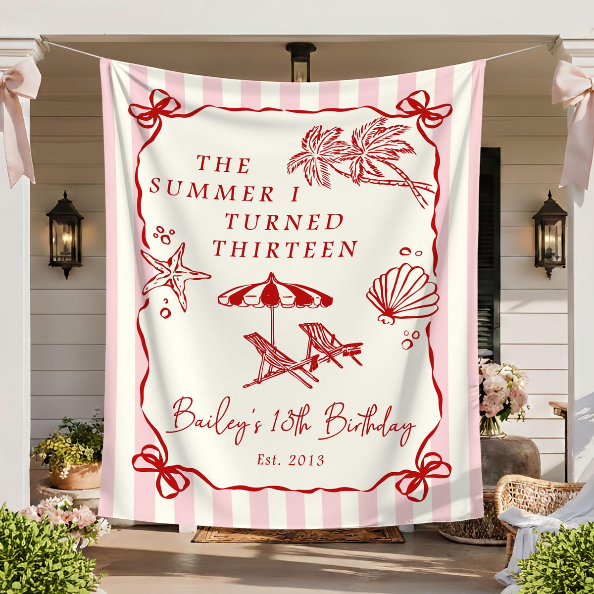 The Summer I Turned Birthday Banner, ANY AGE Custom Birthday Photo Backdrop, The Summer I Turned Party, Coastal Birthday Party Decorations