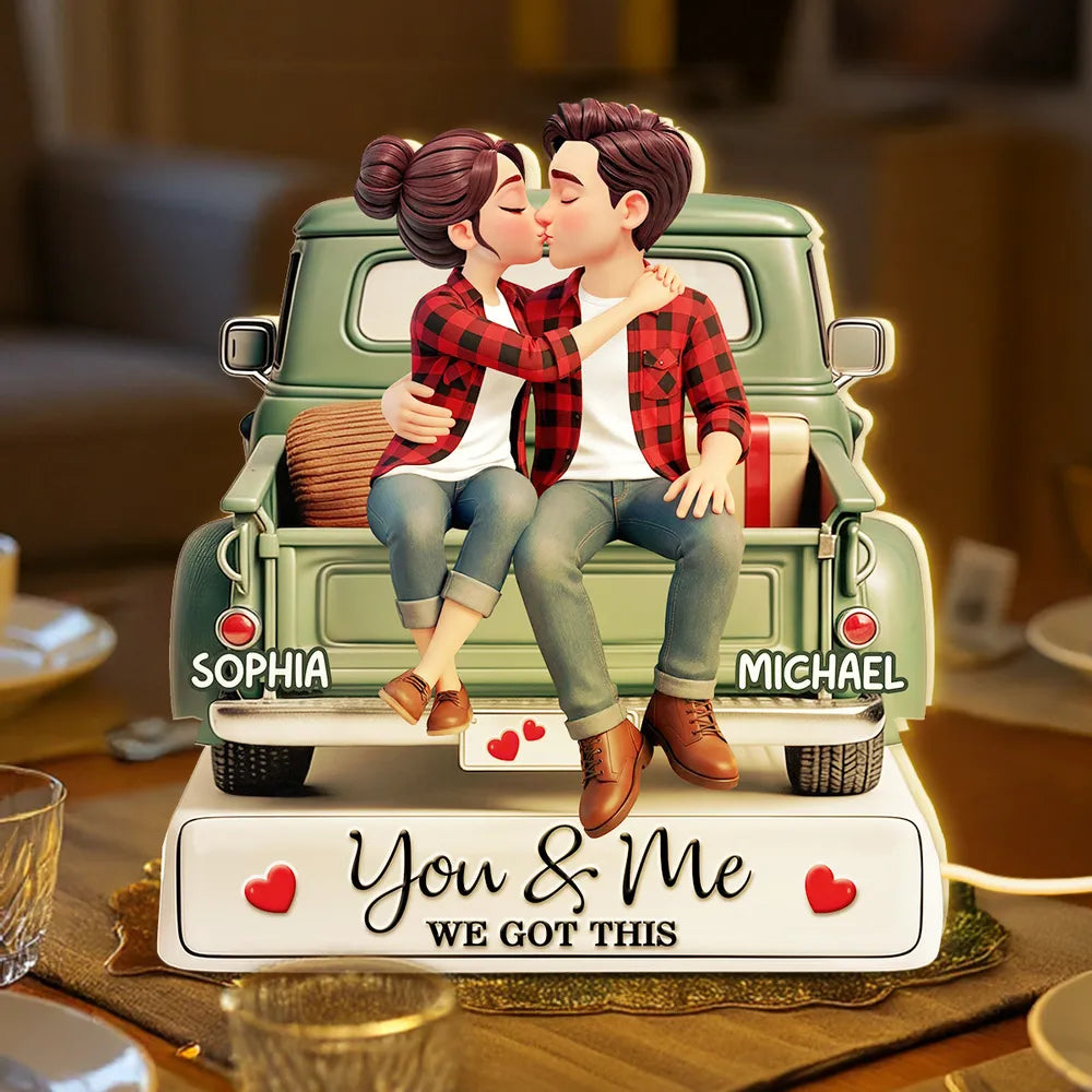 Forever Love Couple Kissing On The Truck - Personalized Acrylic Light Box - Valentine's Day Gift For Couple