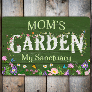 Personalized Flower Garden Sign, Weathered Wood Design, Metal Garden Decor