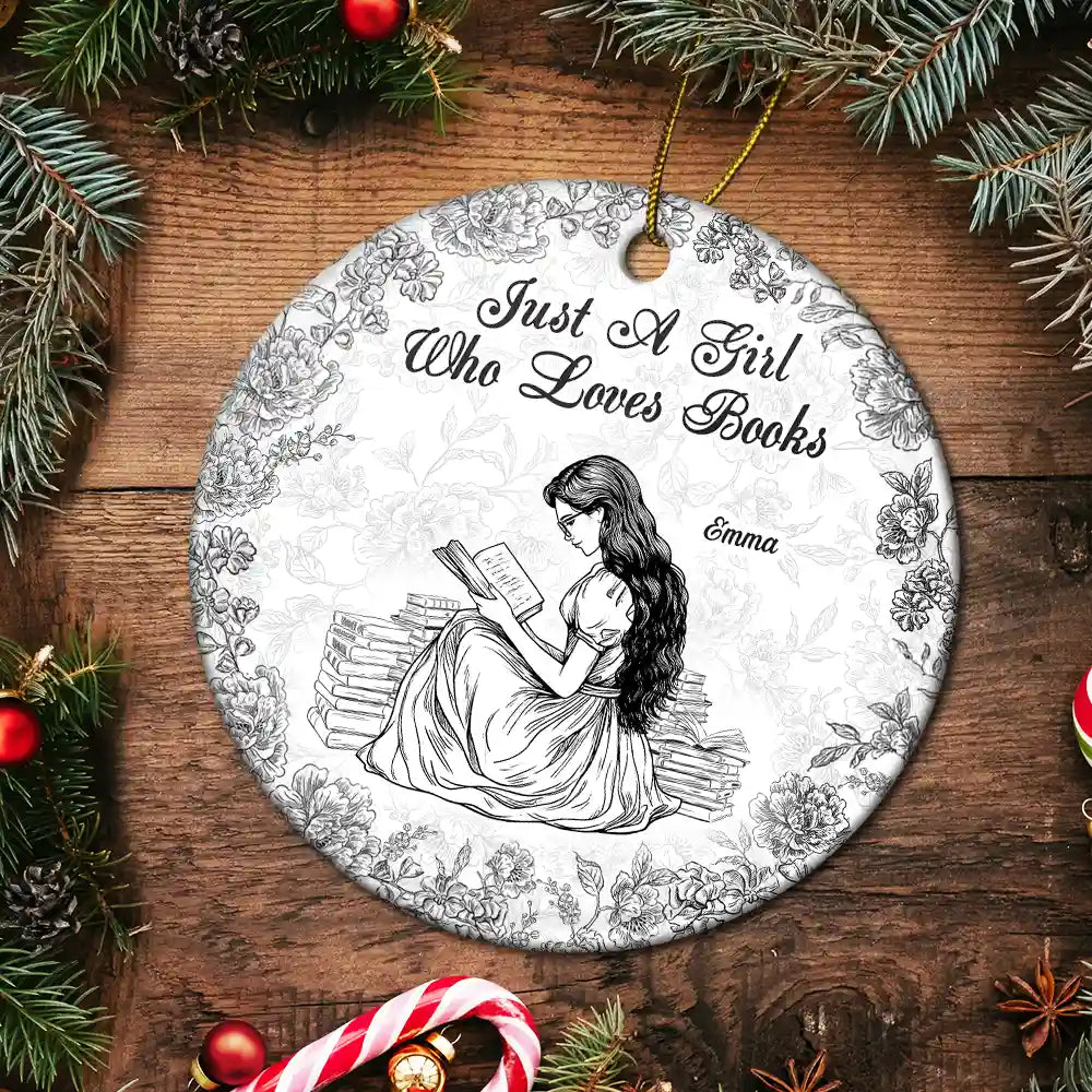Chinoiserie Toile Just A Girl Who Loves Books - Personalized Ornament - Gift For Book Lovers, Bookworm Gift