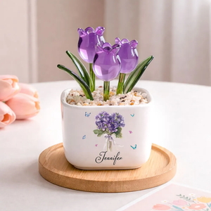 Birth Month Flower - Personalized Mini Glass Plant Pot - Gift For Sisters, Bestie, Friends