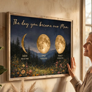 Mystical Midnight The Day You Become Mom Grandma Custom Birth Moon Phase - Personalized Canvas - Mother's Day Gift For Mom, Grandma