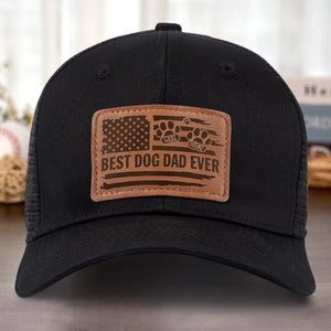 Best Dog Dad Ever - Personalized Leather Label Net Hat - Gift For Dog Dad, Dog Lovers