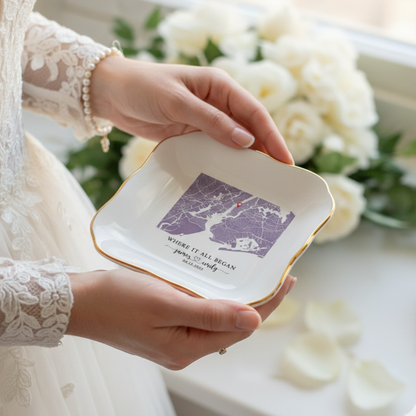 Custom Where It All Began Map Jewelry Dish, Personalized First Date Ring Dish, Location Map Jewelry Dish, Engaged Gift, Valentine Gift