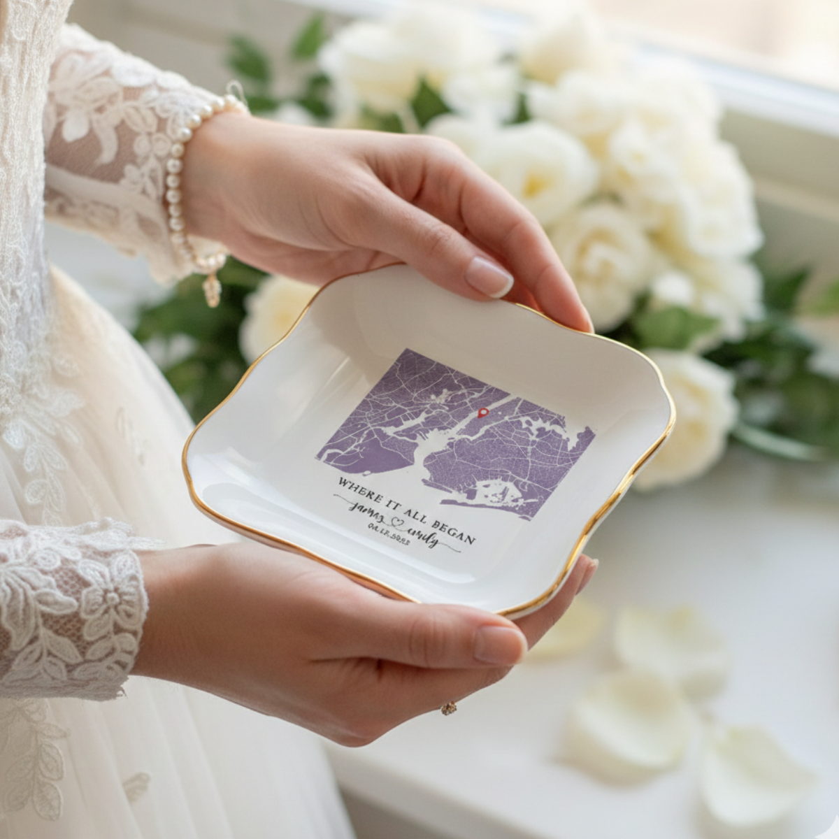 Custom Where It All Began Map Jewelry Dish, Personalized First Date Ring Dish, Location Map Jewelry Dish, Engaged Gift, Valentine Gift