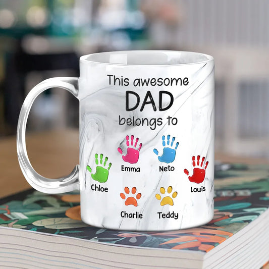 This Awesome Dad Belongs To Kids - Personalized Marble Mug - Gift For Dad, Papa, Father's Day Gift