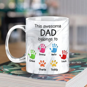 This Awesome Dad Belongs To Kids - Personalized Marble Mug - Gift For Dad, Papa, Father's Day Gift