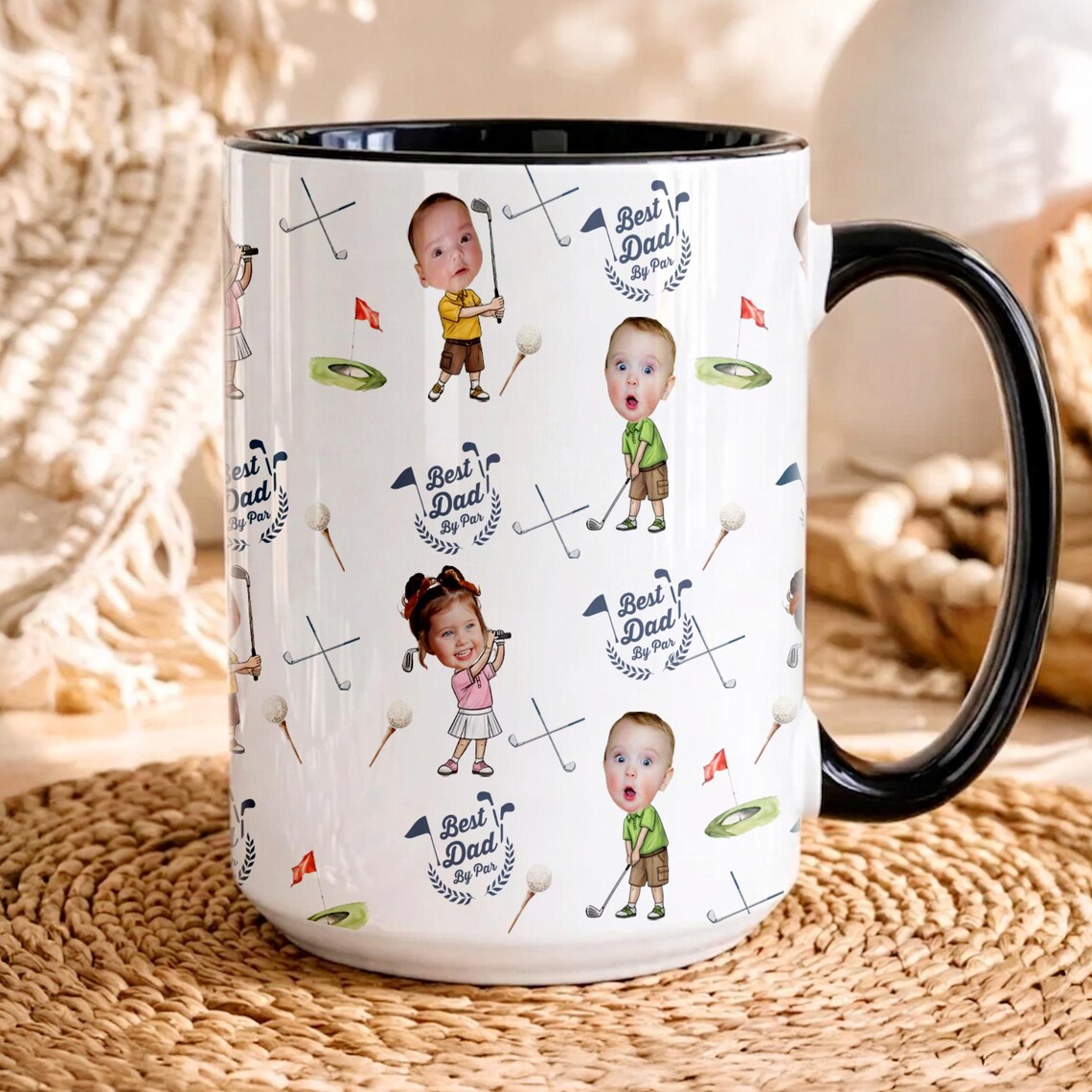 Personalized Dad Golf Mug: Custom Baby Face Golf Mug, Funny Dad By Par Gift from Kids, Father's Day Gift for Husband