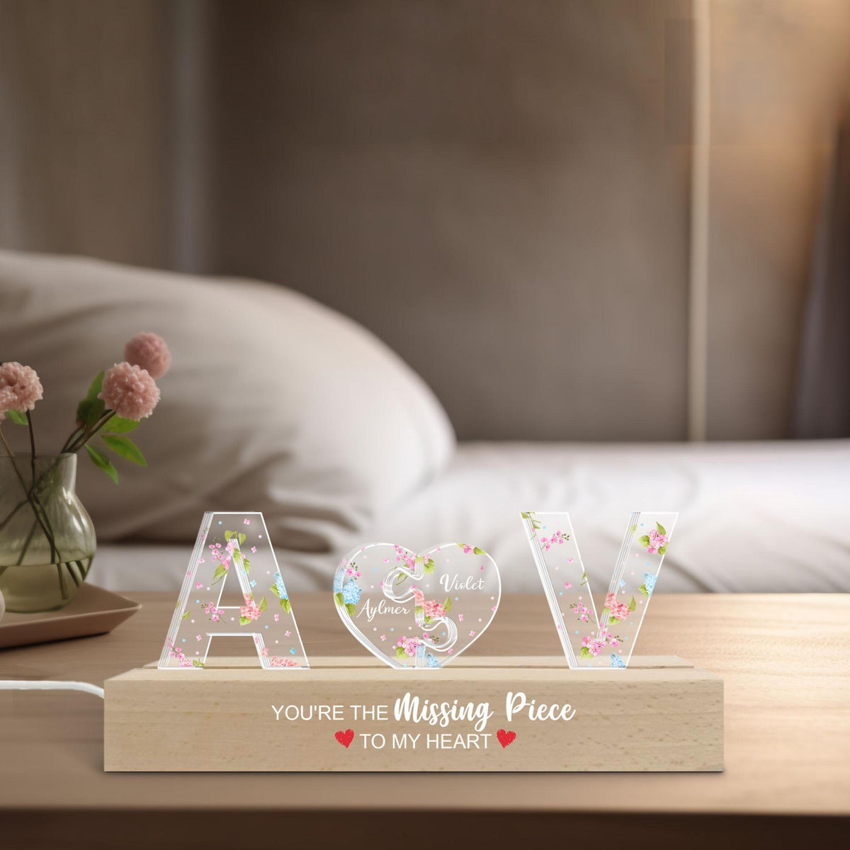 Personalized Couple Name Led Night Light, Personalized Night Light, You're My Missing Piece, Anniversary Gift, Bedroom Lamp, New Home Decor