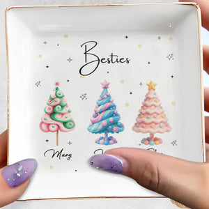 Besties With Colorful Christmas Trees, Personalized Ceramic Dish, Gift For Best Friends