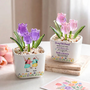 Cry A Little Less And Smile A Lot More - Personalized Mini Glass Flower Pot - Gift For Bestie, Friends, Sisters