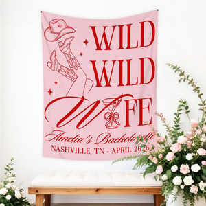 Personalized Wild Wild Wife Bachelorette Tapestry, Custom Western Bachelorette Banner, Cowgirl Bachelorette Photo Backdrop,Bach Party Favors