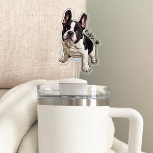 Personalized Pet Lovers Gift, Custom Dog Cat Portrait Straw Topper, Dog Cat Photo Straw Cover, Gift For Dog Mom Cat Mom