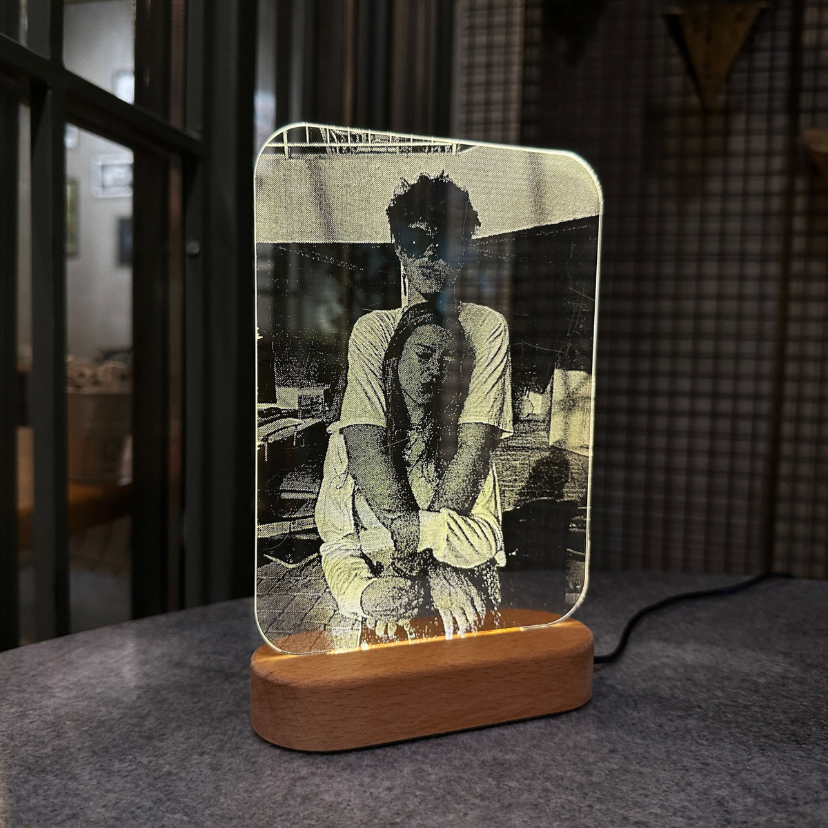 Custom Picture Night Light Wooden Base, Anniversary Gift For Couple, Wedding Gift Couple